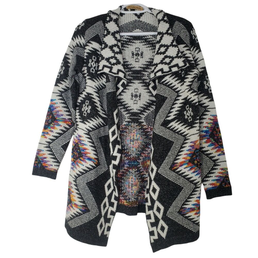 Estudio Moda Womens Cardigan Open Front Sweater Small Aztec Southwest Spanish